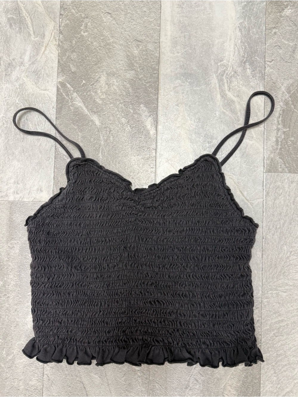 American Eagle Charcoal Gray Smocked Cami with Tie Straps size M